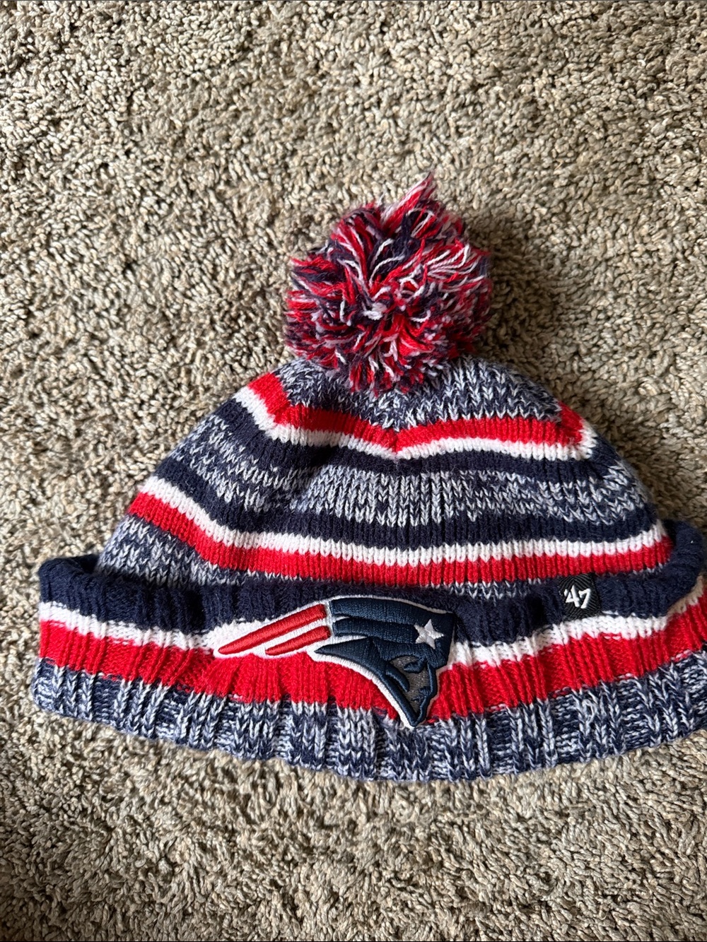 Patriots 47 Kids Navy Red White Pom-Pom Knit Beanie
